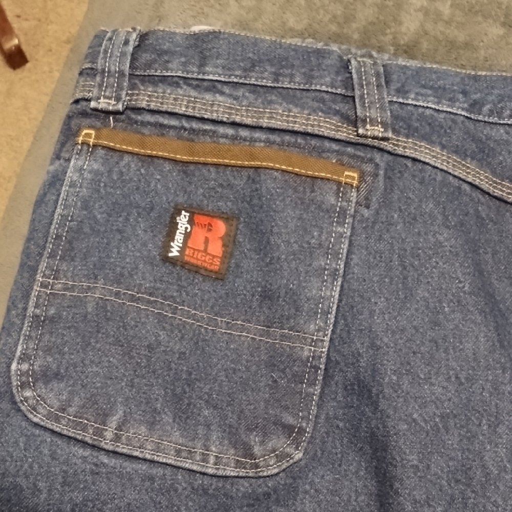 Wrangler Men’s Big And Tall Dark Blue Relaxed Denim Jeans with Brown Trim